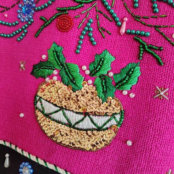 Vtg BP Design Christmas Tree Sweater Embellished Beaded Flashy Colorful Large - Picture 6 of 11